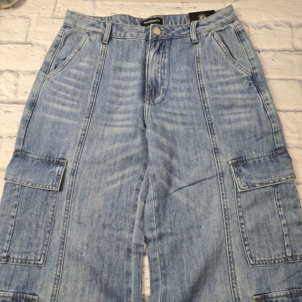 NWT Prosperity Cargo Jean Blue Utility High Rise Wide Straight Seam Detail sz 29 - Picture 6 of 16